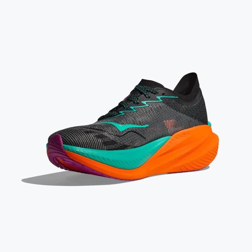 NEW HOKA men's mach x 2 running shoes in black/electric aqua - Picture 3 of 7